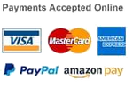 Visa, Mastercard, American Express, PayPal, Amazon Pay Payments Accepted Online 