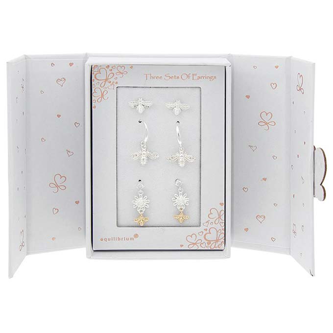 3 Earrings Silver Plated/Rose Gold Plated Bees Gift Set