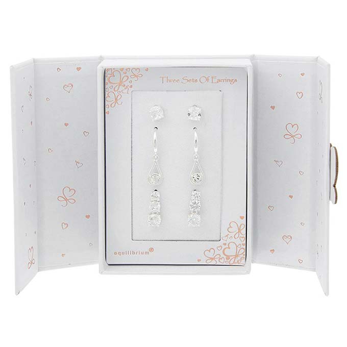 Equilibrium 3 Sparkle Earrings Silver Plated Gift Set