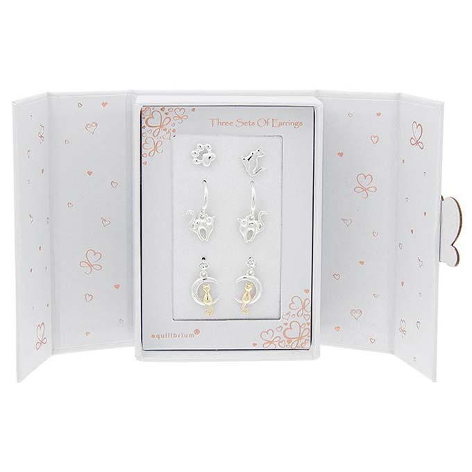 Gift Set 3 Earrings Silver Plated/Gold Plated Cats