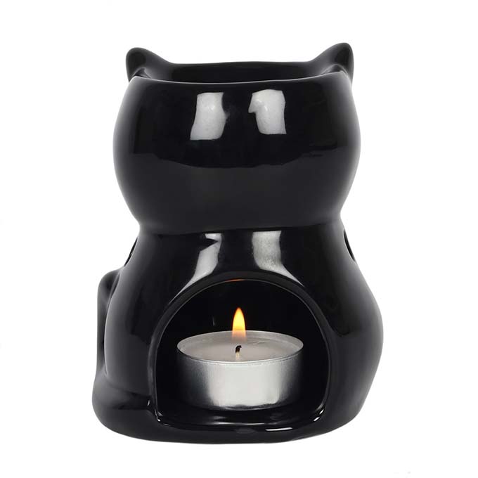
                  
                    Black Cat Oil Burner With White Background showing tealight Candle Lit
                  
                
