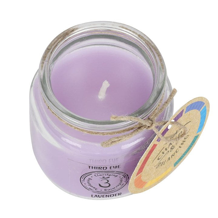 
                  
                    9cm Third Eye Chakra Scented Candle - An aerial view showing the jar opened.
                  
                