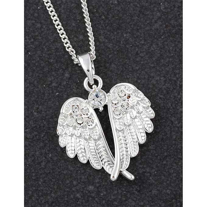 Crystal & Angel Wings Silver Plated Necklace