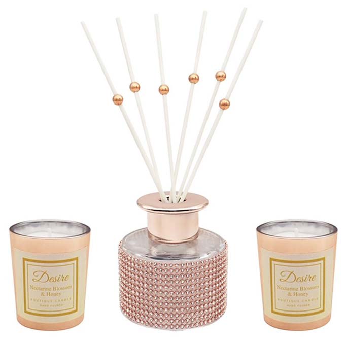 Diamante Nectarine Blossom & Honey Diffuser & Candle Rose Gold