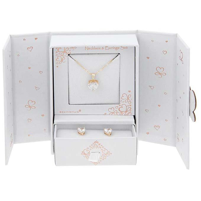 Gold Plated Crystal Heart Necklace & Earrings Gift Set
