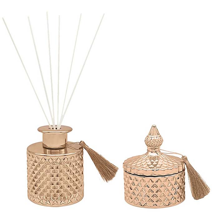 Nectarine Blossom & Honey Diffuser & Candle Set of 2 Rose Gold