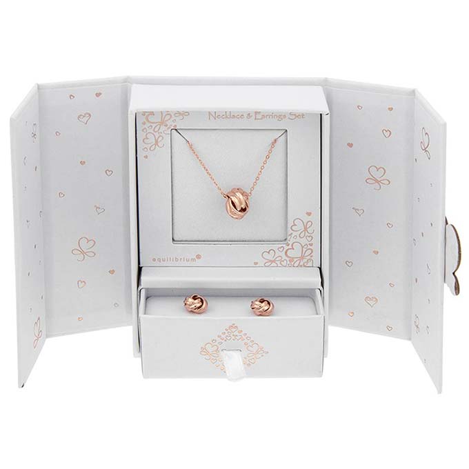Rose Gold Plated Love Knot Necklace & Earrings Gift Set