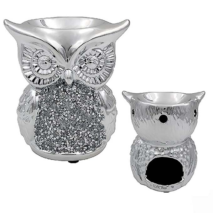 Silver Sparkle Owl Oil Wax Burner