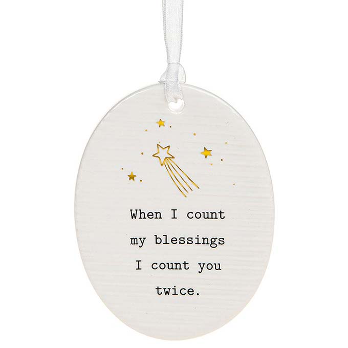Thoughtful Words Oval Blessings Hanging Plaques with Black Caption: When I count my blessings I count you twice