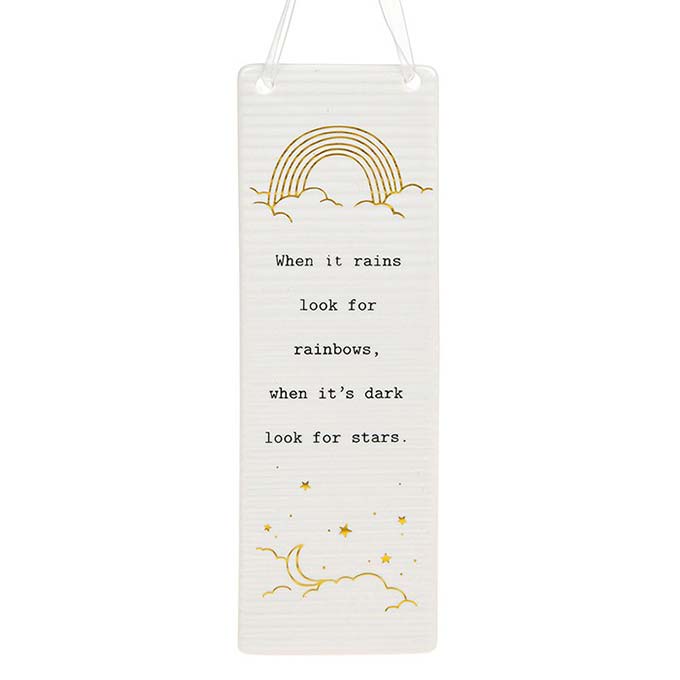 Thoughtful Words Rectangle Hanging Plaque Stars with Black Caption: When it rains look for rainbows, when it's dark look for stars