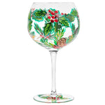 Xmas Holly Painted Gin Glass