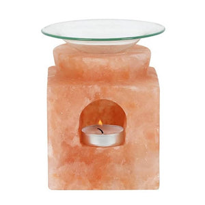 
                  
                    Cube Himalayan Salt Oil Burner with tealight lit inside
                  
                