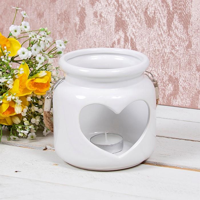 desire heart candle jar white