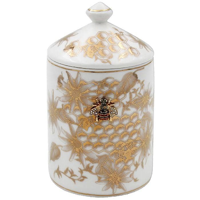 honeycomb bees badge candle jar