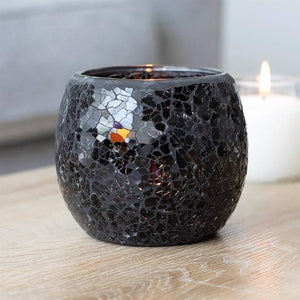 
                  
                    Large Black Crackle Glass Candle Holder on table
                  
                