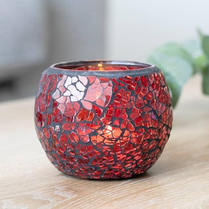 Small Crackle Glass Candle Holder Red